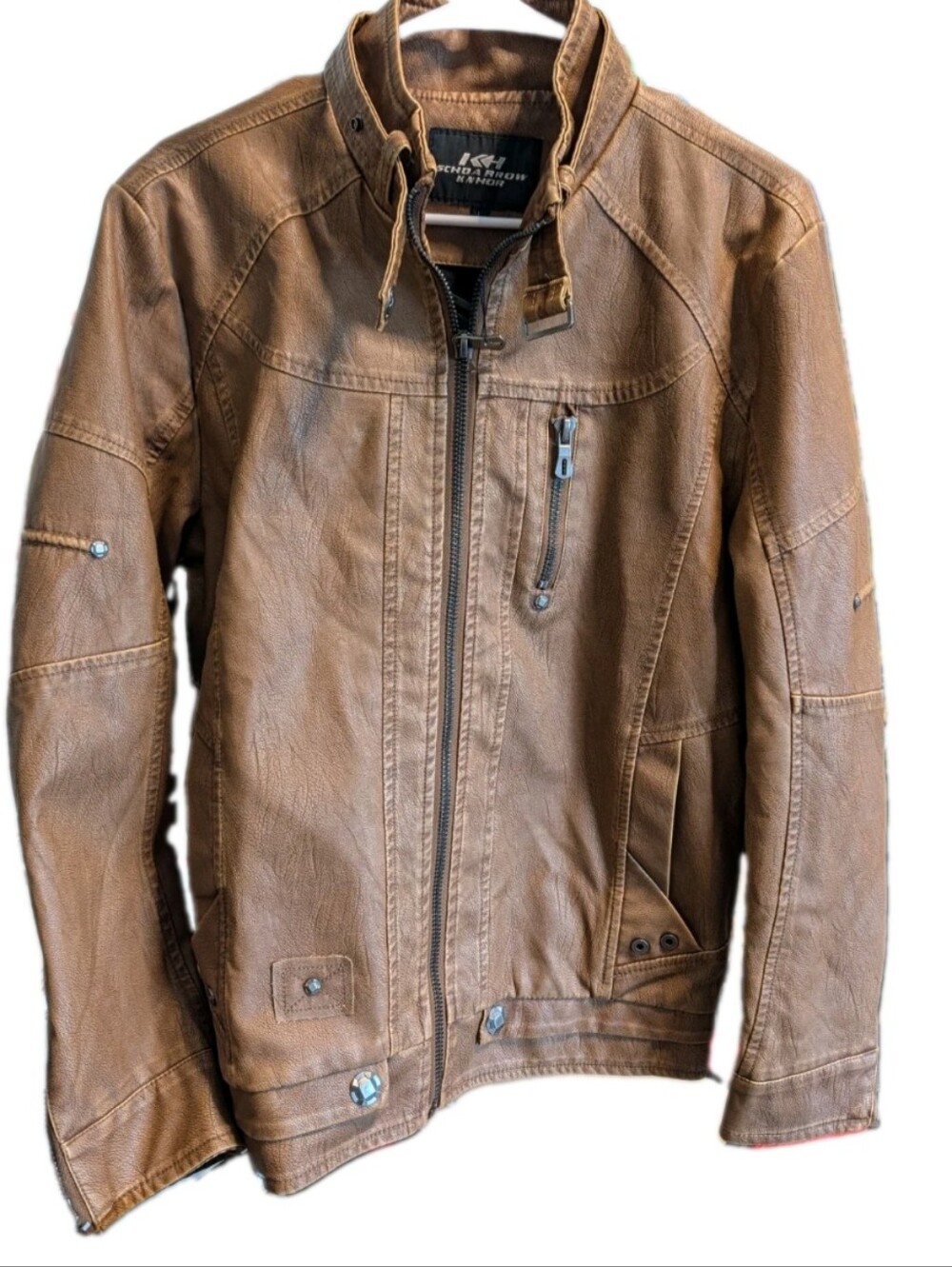 Faux Leather Jacket Brown Women Size Large Full Zip Lined Western Biker NEW